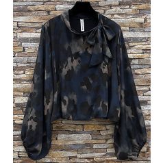   Elle Style - ANIELLA blúz, romantikus fluid ujjakkal nyomott, elegáns és trendi viszkóz béléssel - kék