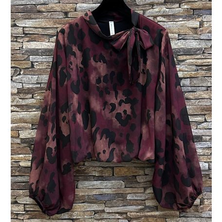Elle Style - ANIELLA blúz, romantikus fluid ujjakkal nyomott, elegáns és trendi viszkóz béléssel - burgundi